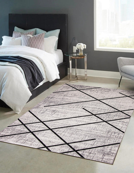 Damali Ivory/Black Machine Washable Area Rug - 3'0\" x 5'0\"