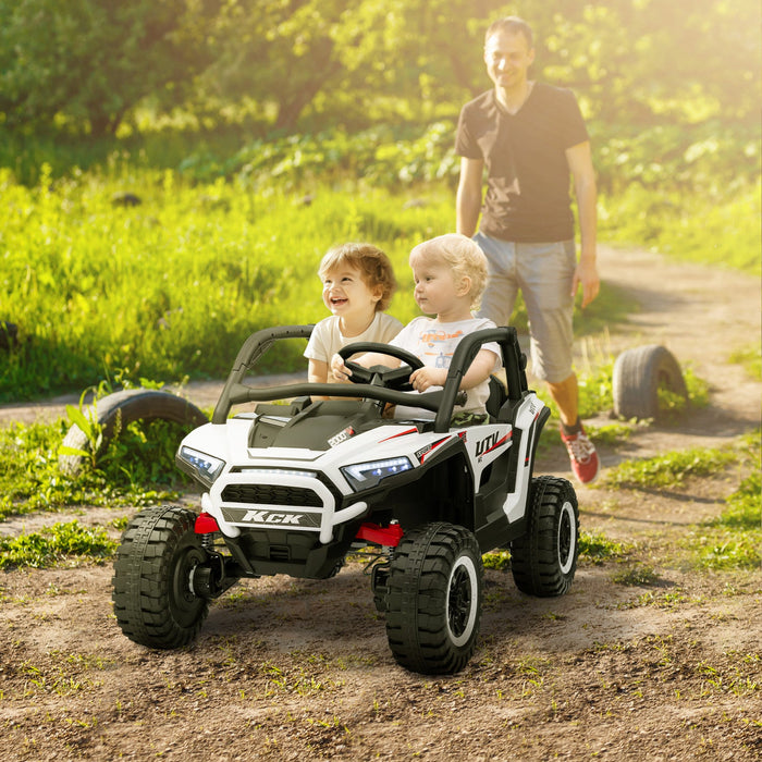 Qaba 24v 7ah Powered Ride-On Truck, 2 Seater 4wd Battery Powered Electric Car For Kids With 4 Spring