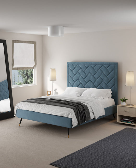 Crosby Modern Upholstered Velvet Queen Bed in Blue 