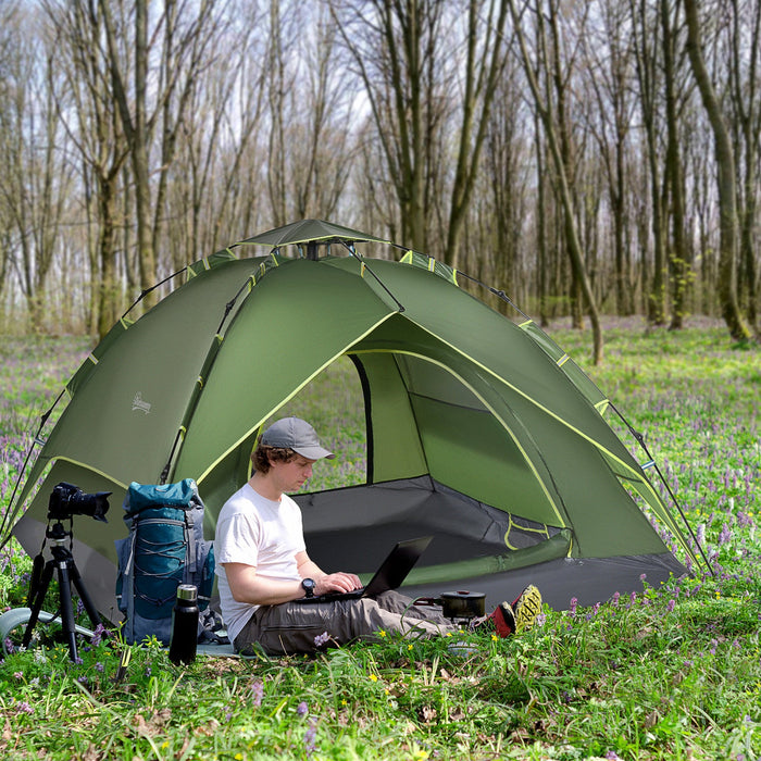 Outsunny Camping Tent, 3 Person Family Tent With Carry Bag, Dark Green