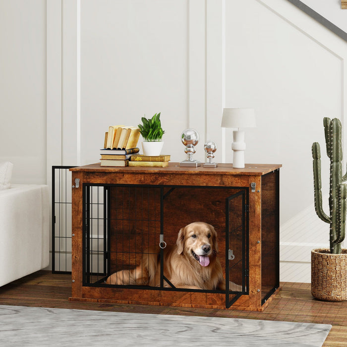 Pawhut Dog Crate Furniture, 39\" Dog Kennel Furniture With Flip-up Top Opening, 2 Doors, Indoor Dog C