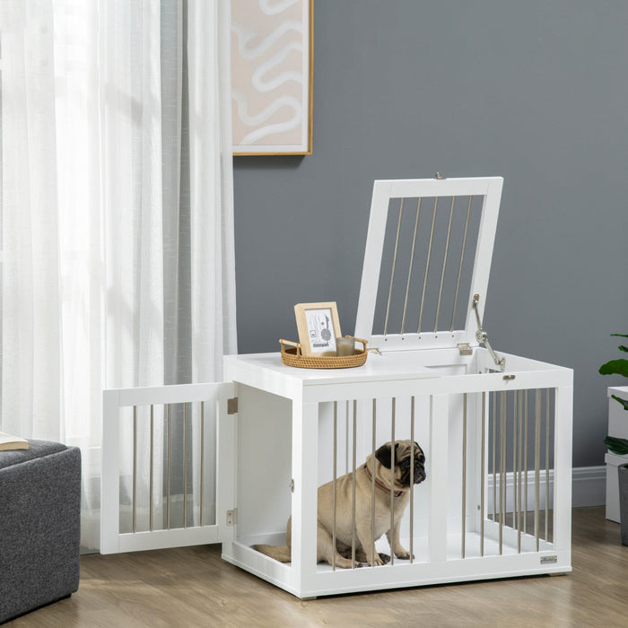 Pawhut Dog Crate Furniture, 31.5\" Dog Kennel Furniture Side End Table With Double Doors, For Medium 