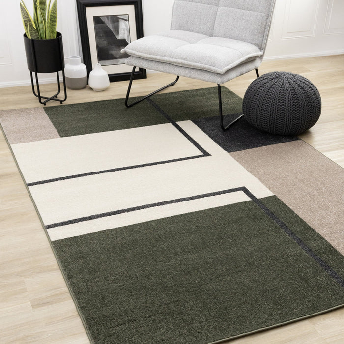 Marley Geometric Modern Green Grey White Area Rug - 7'10\" x 10'6\"