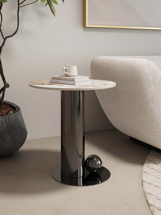 Laurel Modern Glam Sintered Stone Top End Table in Black 
