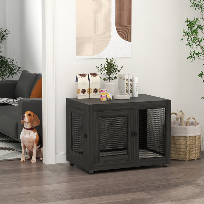 Pawhut Double-door Dog Crate Furniture For Medium Small Dogs, Pet Crate End Table With Water-resista