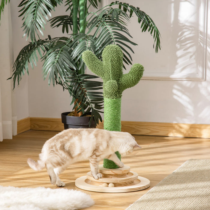 Pawhut Cat Scratching Post, 23.6\" Cactus Scratching Post, Nature Sisal Cat Scratcher With Two Intera