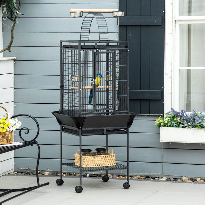 Pawhut 61.5 Inch Bird Cage Parakeet House For Cockatiel With Stand, Pull Out Tray, Play Top, Storage