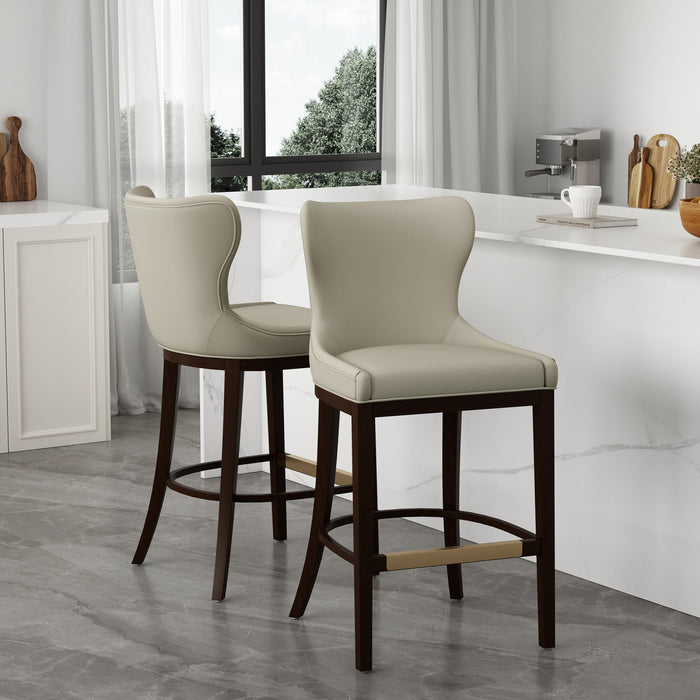 Blair Modern Wood Upholstered Barstool in Stone - Set of 2 Bar Stool 