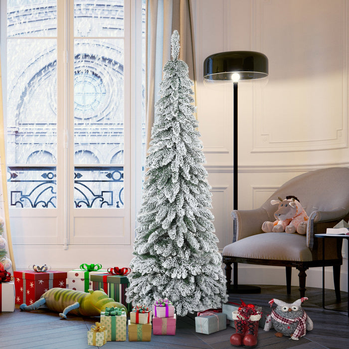 Homcom 6' Downswept Slim Snow Artificial Christmas Tree With Steel Base