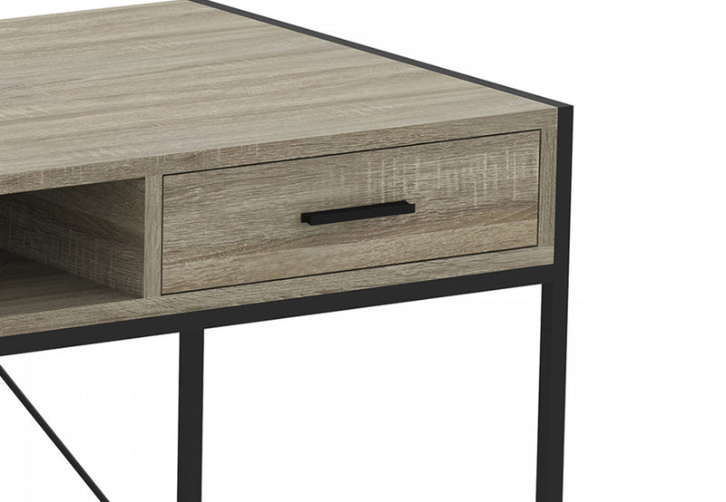 48” Computer Desk With 2 Drawers and 1 Shelf - Dark Taupe With Black Metal Base 