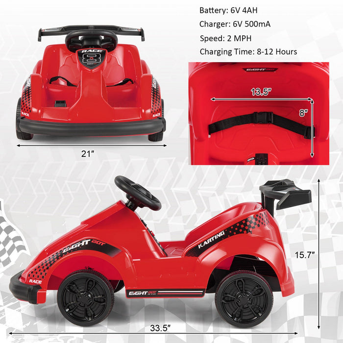 6v Battery Powered Go Kart Kids Ride On 4 Wheel Racer Rc W/ Bumper & Music Red