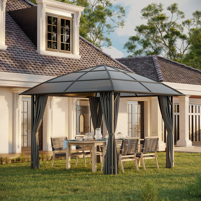 Outsunny 10' X 10' Outdoor Gazebo Canopy, Hardtop Gazebo With uv60+ Polycarbonate Roof, Solid Steel 