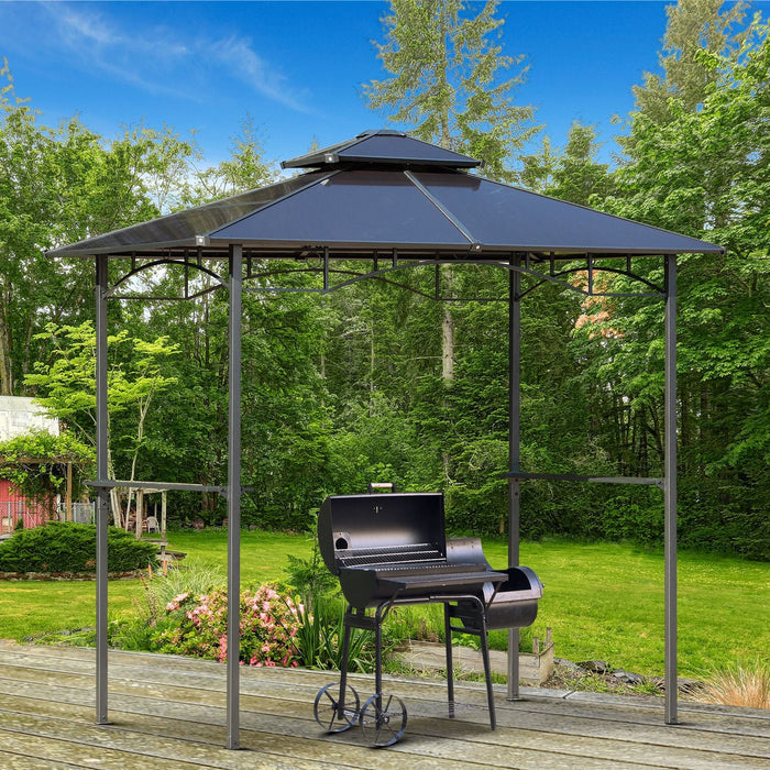Outsunny 8' X 5' Hardtop Grill Gazebo, Aluminium Bbq Canopy Gazebo, Outdoor Canopy With Side Shelves
