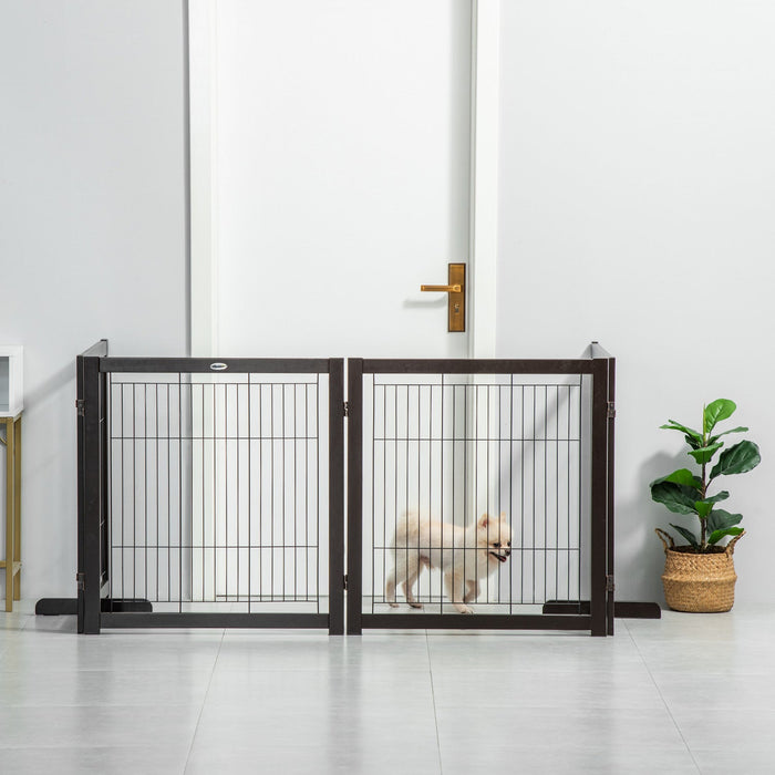 Pawhut Wooden Dog Gate Foldable Pet Fence For Small & Medium Dogs 4 Panel With Support Feet Freestan