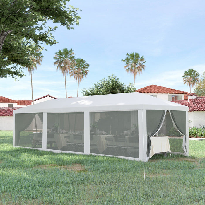 Outsunny 10' X 28' Party Tent Outdoor Canopy Garden Sun Shade With 8 Mosquito Mesh Netting And Zippe