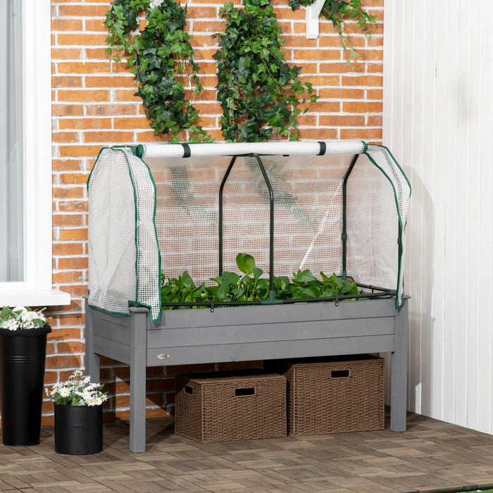 Outsunny Raised Garden Bed With Pe Greenhouse Cover Outdoor Elevated Wood Planter Box For Herbs And 