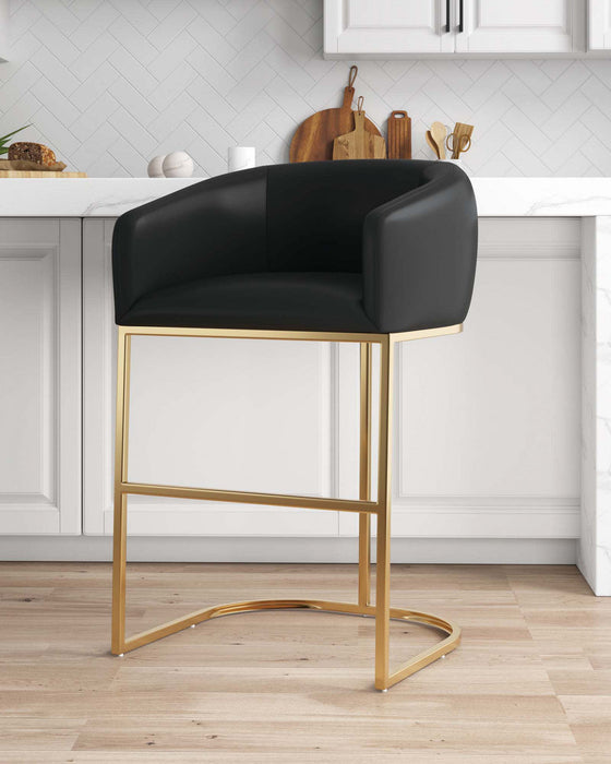 Louvre Mid-Century Modern Metal Upholstered Barstool in Black Bar Stool 
