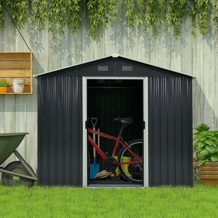 Outsunny 8' X 6' Outdoor Storage Shed, Metal Garden Tool Storage House With Lockable Sliding Doors A