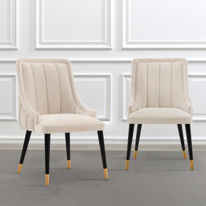 Eda Modern Wood Upholstered Dining Chair in Cream - Set of 2 
