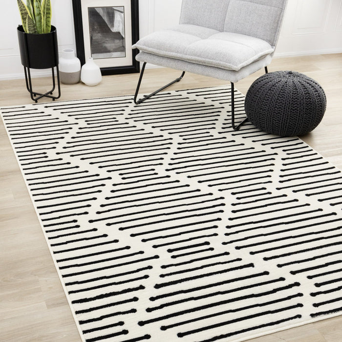 Forte Black White Stripes Area Rug - 4'7\" x 6'7\"
