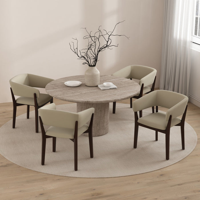 Blake Modern Faux Mohair Wood Armchair in Natural - Set of 4 Dining Chair 