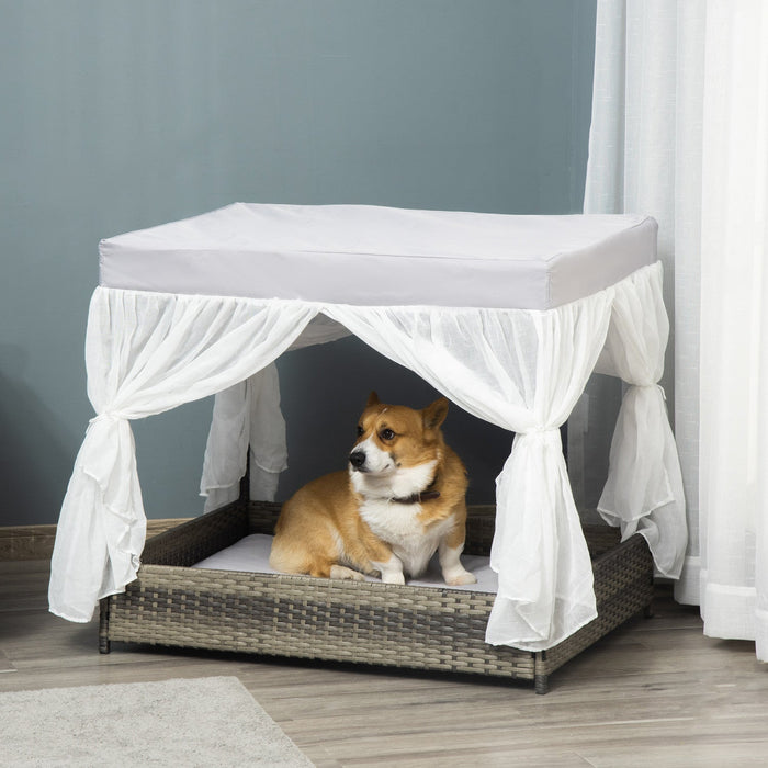 Pawhut Wicker Dog House For Indoor Outdoor, Elevated Pet Sofa, Rattan Cat Bed For Garden Patio, Weat