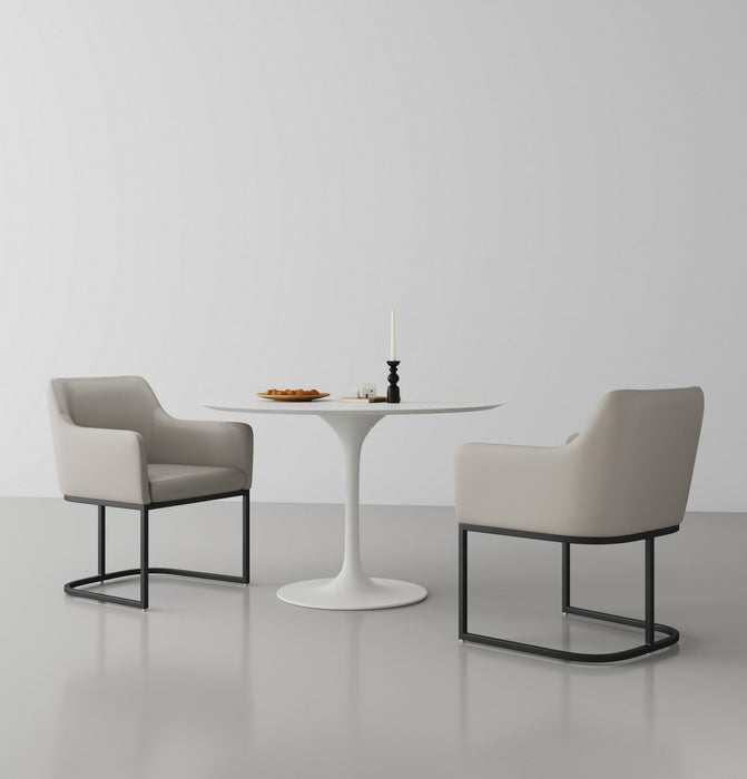 Serena Modern Metal Vegan Leather Armchair in Light Gray - Set of 2 Dining Chair 