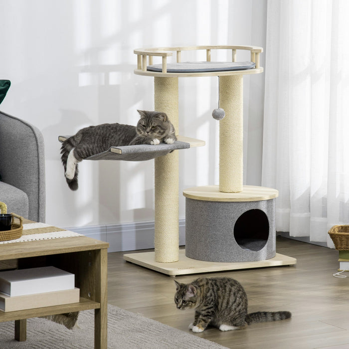 Pawhut 35\" Cat Tree, Kitty Activity Centre, Wooden Cat Climbing Toy, Cat Tower With Cat Bed Hammock 