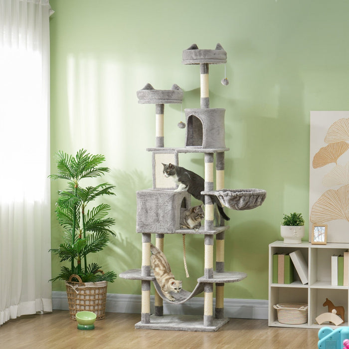 Pawhut Cat Tower, 81\" Cat Tree For Large Cats Adult W/ Scratching Posts, Scratching Board, Cat Condo