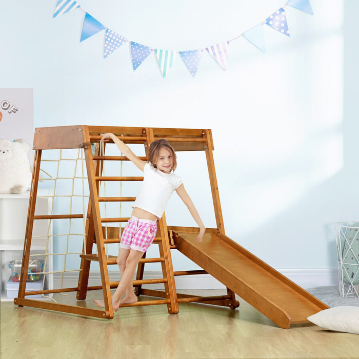 Qaba 6-in-1 Kids Indoor Playground Jungle Gym With Slide, Climbing Wall, Rope Climber, Monkey Bars, 