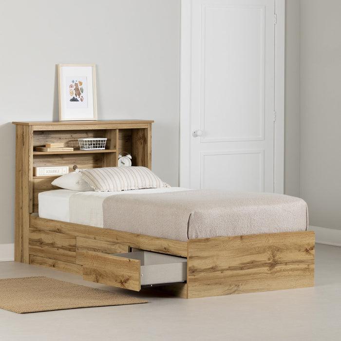 Tassio Mates Bed And Bookcase Headboard Set Nordik Oak - South Shore Twin Bed