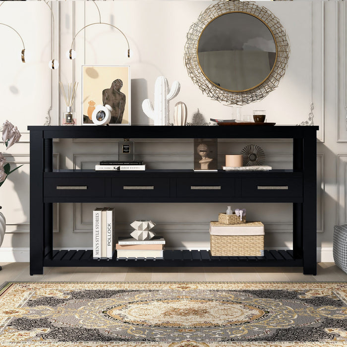 Ava 62.2'' Large Entryway Table with Drawers and Open Shelves,Black Sofa Table  