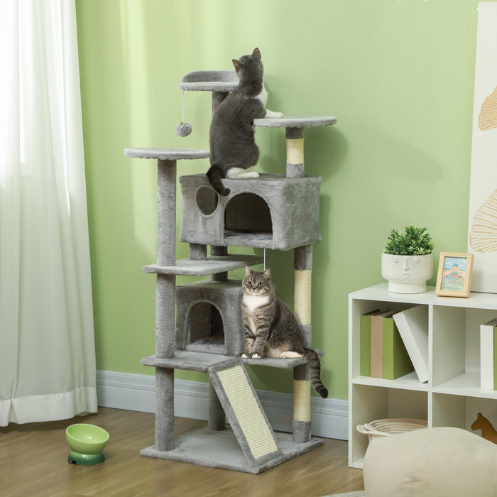 Pawhut 54\" Cat Tree, Cat Tower For Indoor Cats With Scratching Posts, Cat Condos, Bed, Platforms, Ra