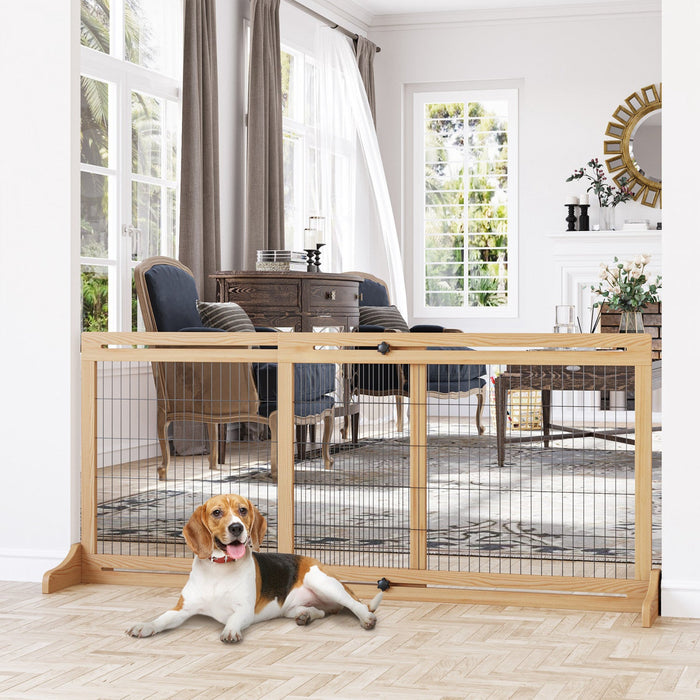 Pawhut Free Standing Pet Gate, Wooden Foldable Dog Gate With 41\"-72\" Adjustable Length, Support Feet