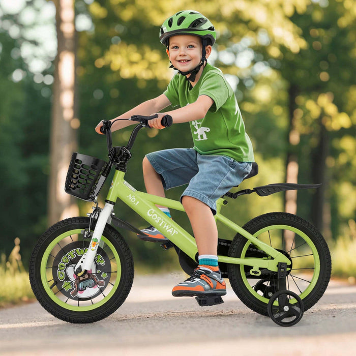 Costway 14" Kid's Bike For 3-5 With Height-adjustable Handlebar & Saddle Handbrake Green