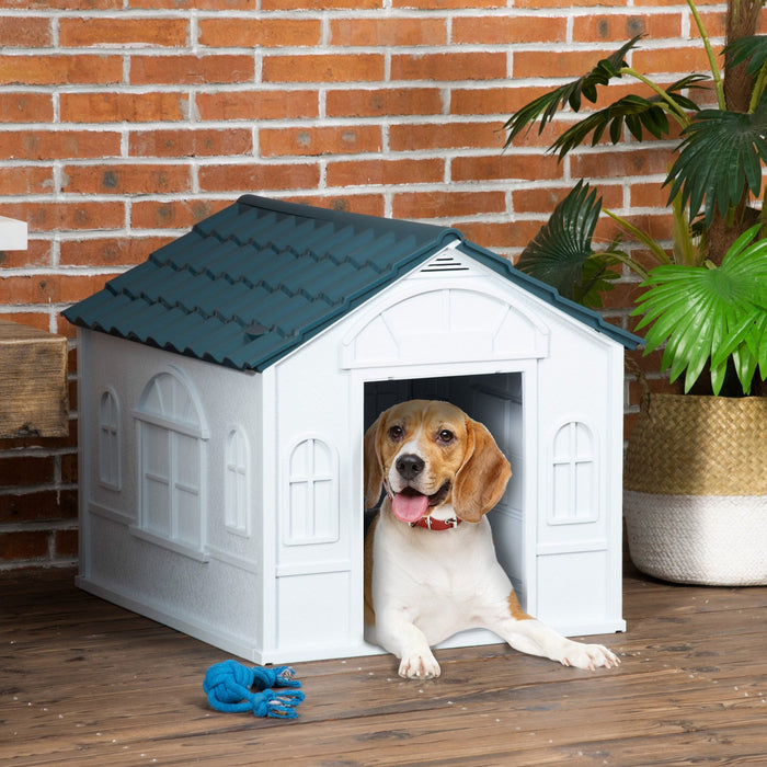 Pawhut 26\" Plastic Dog House Outdoor, Waterproof Dog Kennel With Air Vents, Pet Shelter For Small Me