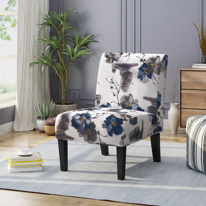 Oliver Linen-look Fabric Accent Chair With Rubberwood Legs- Blue, Multicolour 