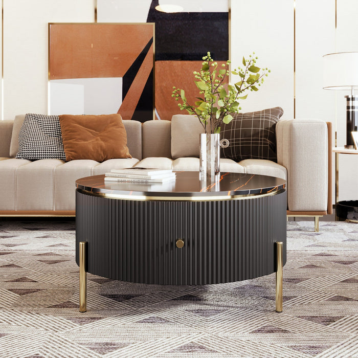 Nelson 31.5\" Modern Round Coffee Table With 2 Storage Drawers - Black 