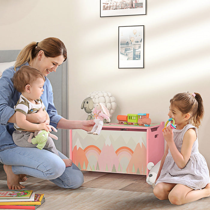 Qaba Toy Box With Lid, Toy Chest Storage Organizer For Bedroom With Safety Hinge, Pink