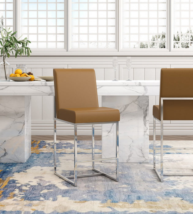 Element Modern Metal Upholstered Counter Stool in Camel 