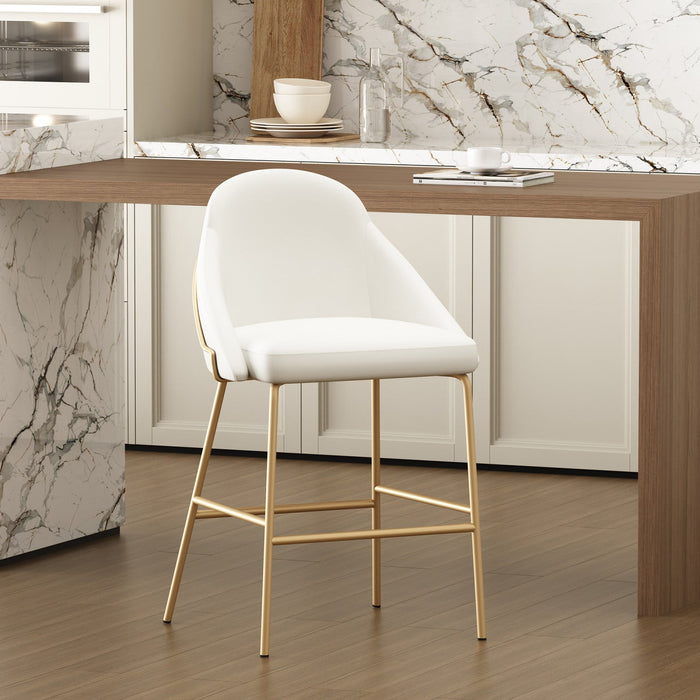 Gracie Modern Metal Upholstered Counter Stool in White and Gold Armoire 