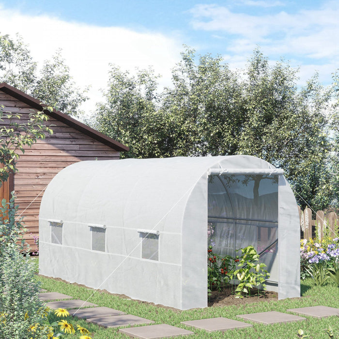 Outsunny 14.8x6.6x6.6ft Walk-in Tunnel Greenhouse Portable Garden Plant Growing Warm House With Door