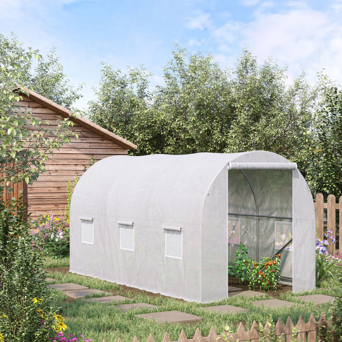 Outsunny 11.5x6.6x6.6ft Walk-in Tunnel Greenhouse Portable Garden Plant Growing Warm House With Door