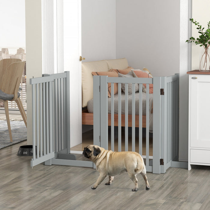 Pawhut Free Standing Wooden Pet Gate Indoor Dog Barrier Foldable Step Over Doorway Fence Safety Gate