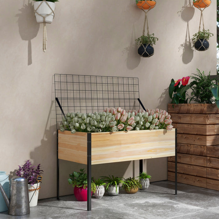 Outsunny Wooden Raised Garden Bed With Trellis And Bed Liner, Elevated Planter Box With Metal Legs F