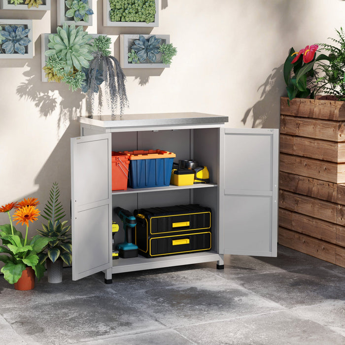 Outsunny Wooden Storage Cabinet, Outdoor Garden Shed W/shelf, Grey