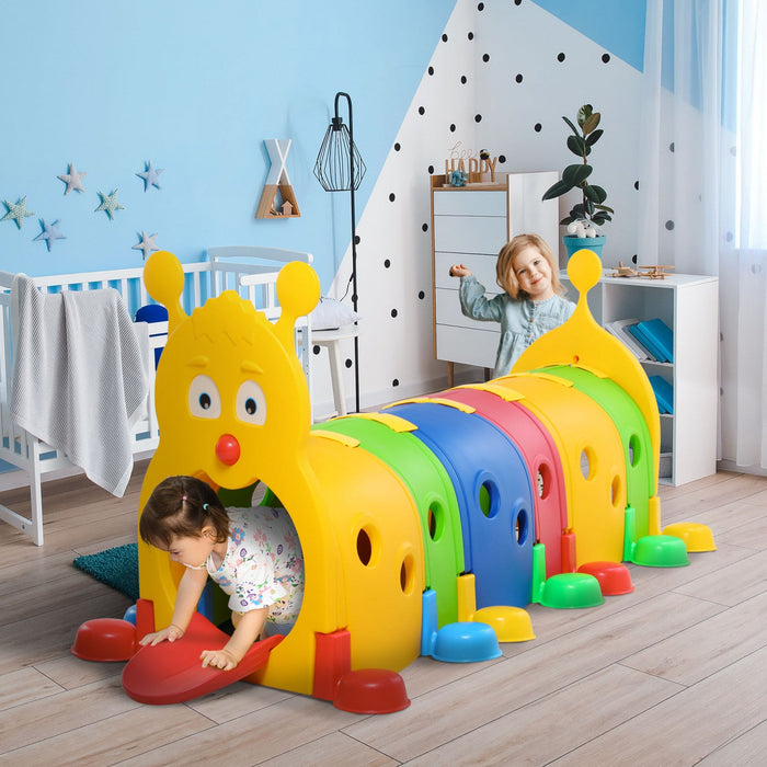 Qaba Caterpillar Play Tunnels, Kids Tunnel For Toddlers To Crawl Through Climbing Toy Indoor & Outdo