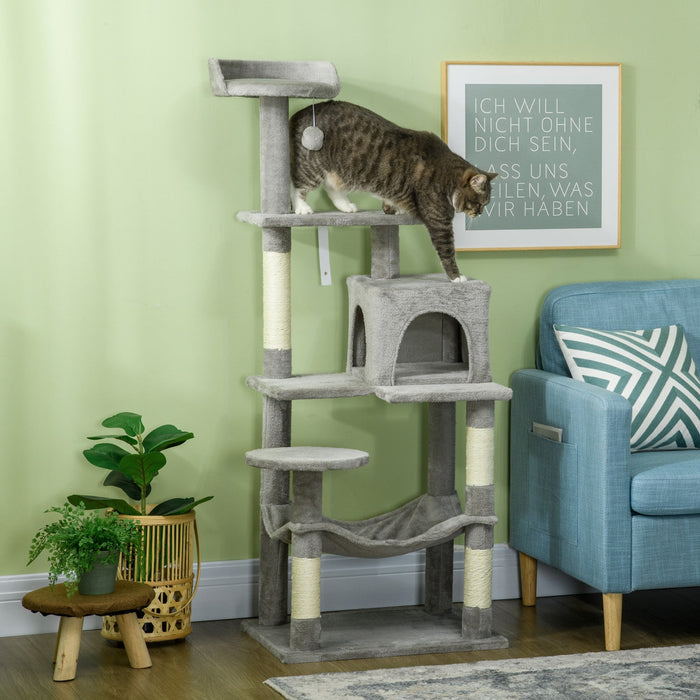 Pawhut Tall Cat Tree For Indoor Cats, 57\" Multi-level Cat Tower With Hammock, Cat Bed, Cat Condo Wit