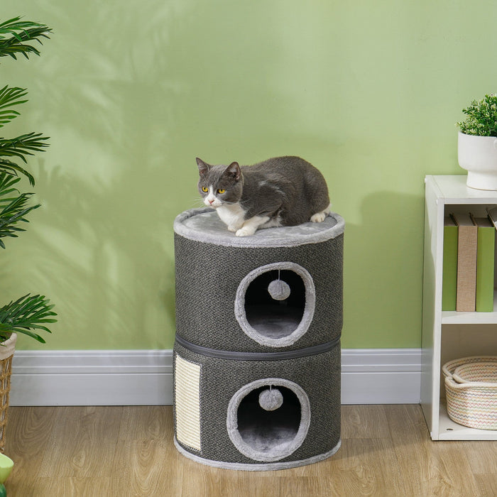 Pawhut 2-story Cat Condo Tower, 22 Inches Cat Tree For Indoor Cats With Top Perch And 2 Hideaways, S