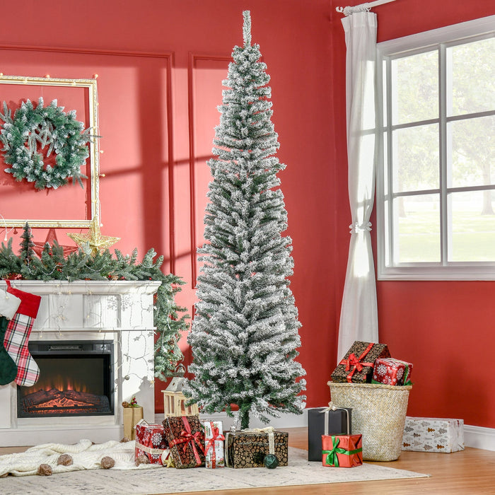 Homcom Snow Flocked Pencil Christmas Tree Slim Artificial Christmas Tree